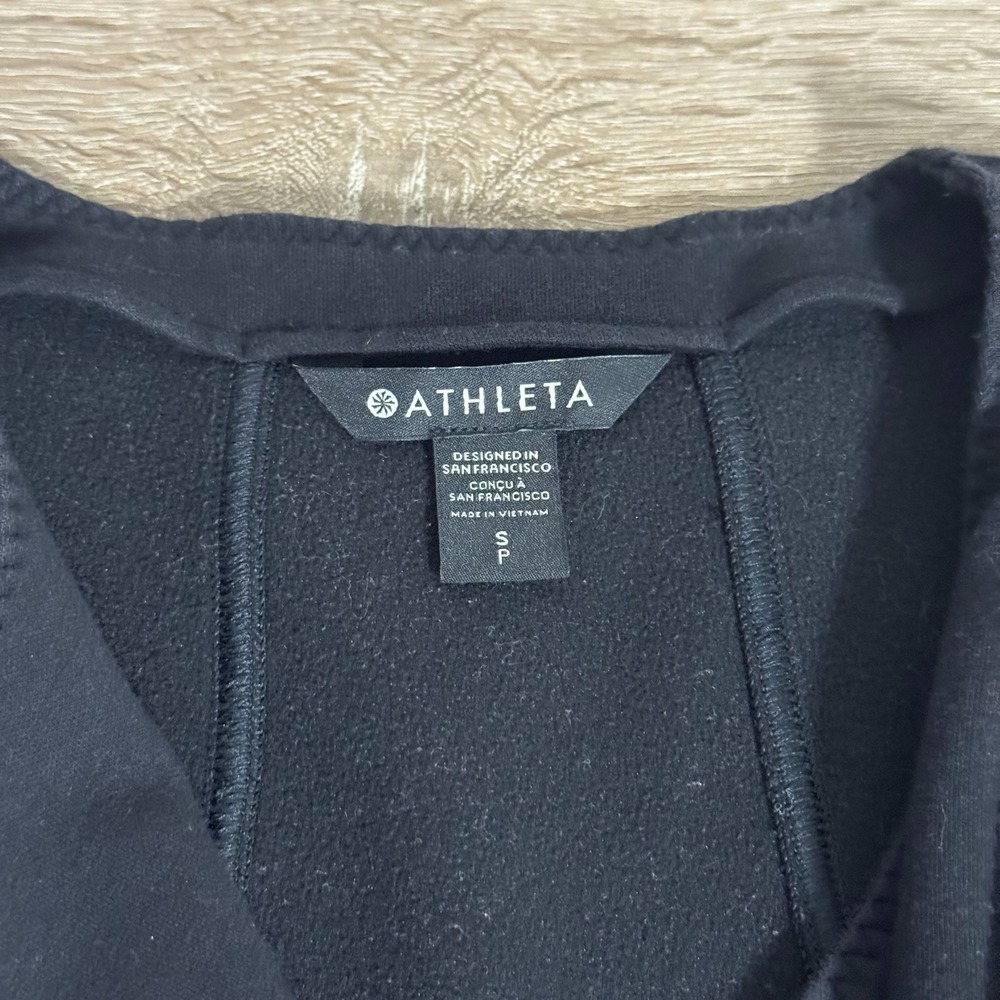 Athleta Moto Jacket Black Asymmetrical Zip Quilted Fleece Small SP - Picture 3 of 6